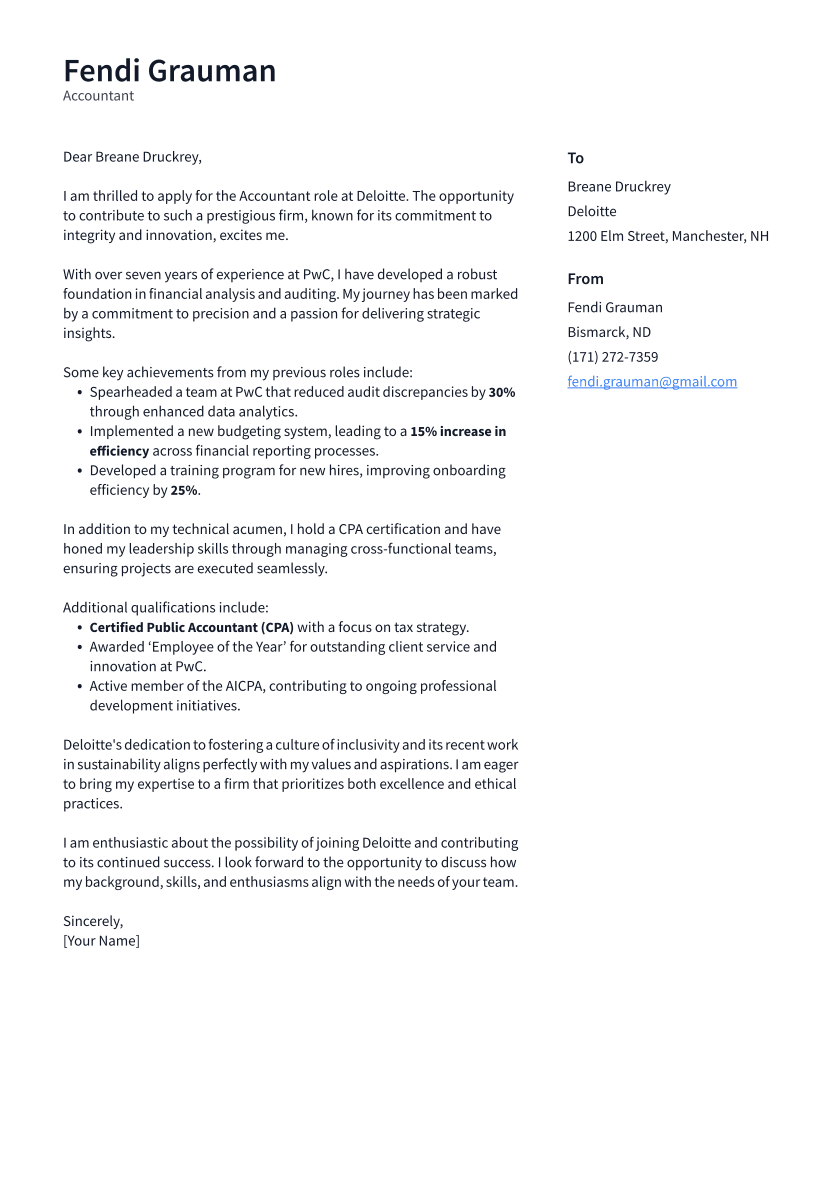 Accountant Cover Letter Example