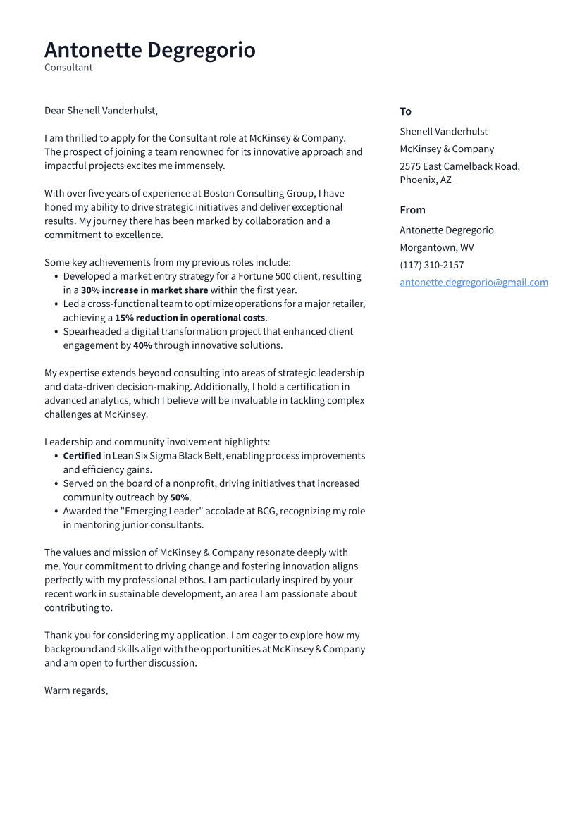 Consultant Cover Letter Example