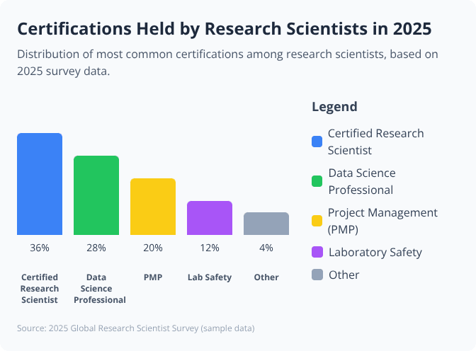 Bar chart showing 2025 certification distribution among research scientists, with five categories and a legend Bar chart showing 2025 certification distribution among research scientists, with five categories and a legend