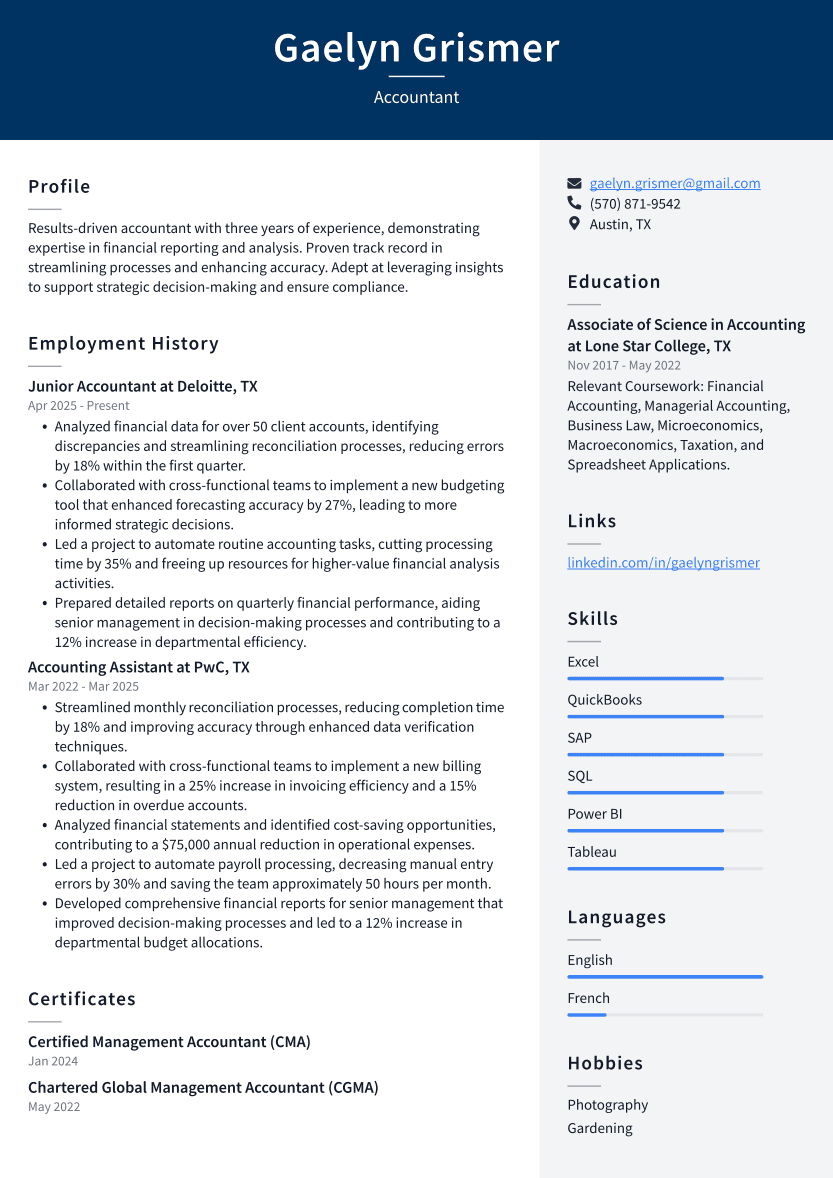 Accountant Resume Example