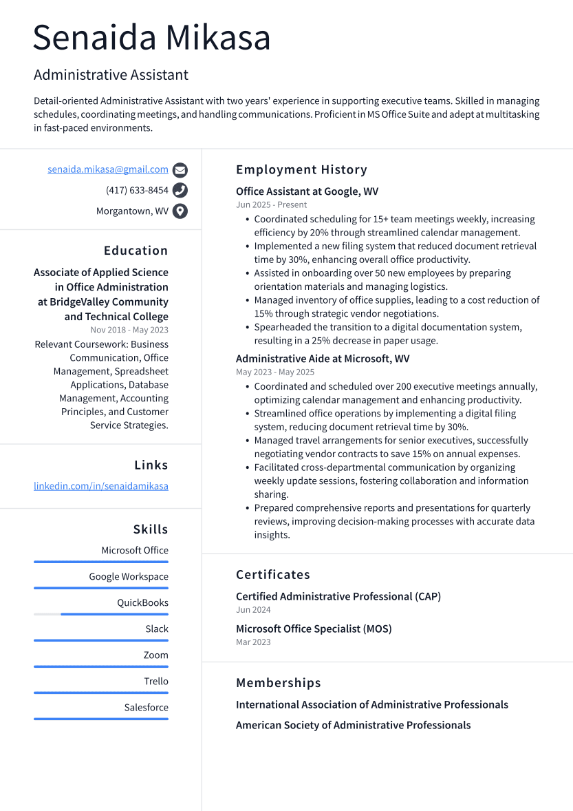 Administrative Assistant Resume Example