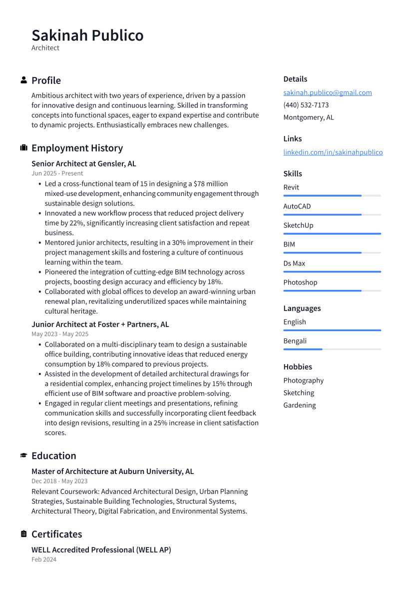 Architect Resume Example