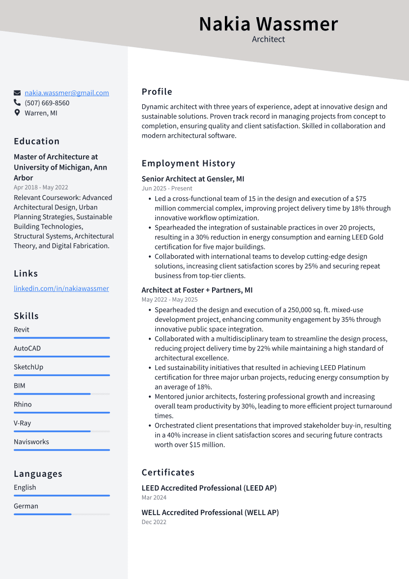 Architect Resume Example
