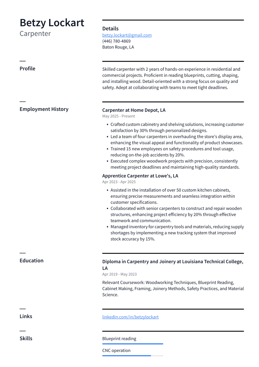 Carpenter Resume Example