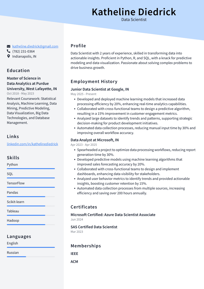 Data Scientist Resume Example