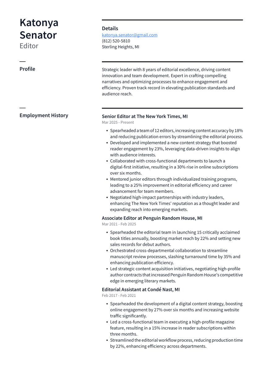 Editor Resume Example