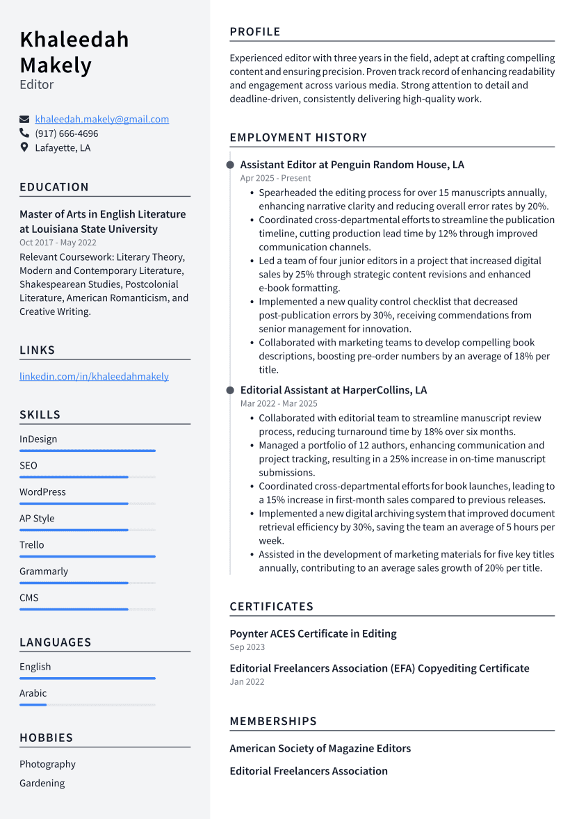Editor Resume Example