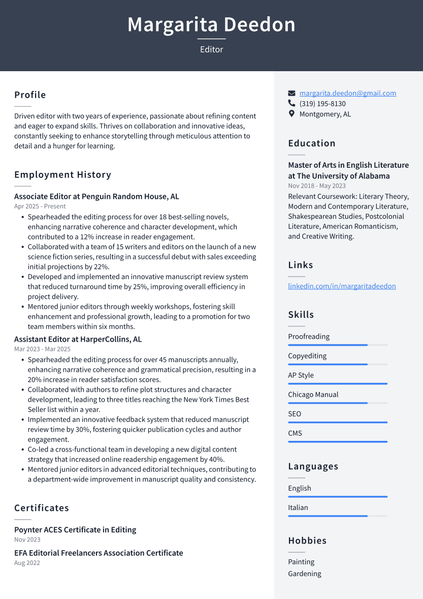 Editor Resume Example