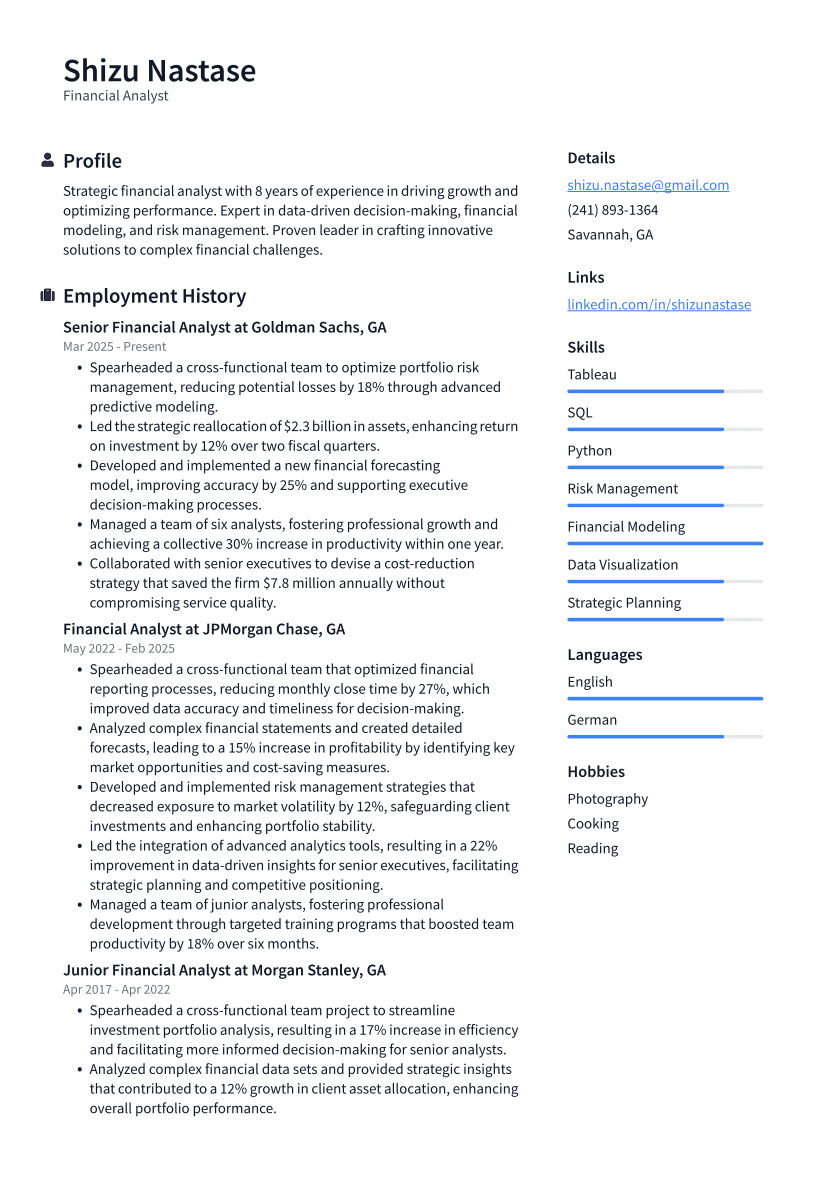 Financial Analyst Resume Example