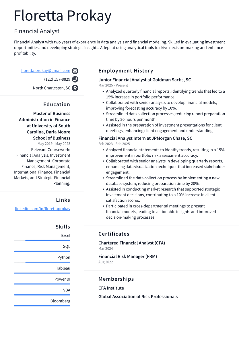 Financial Analyst Resume Example
