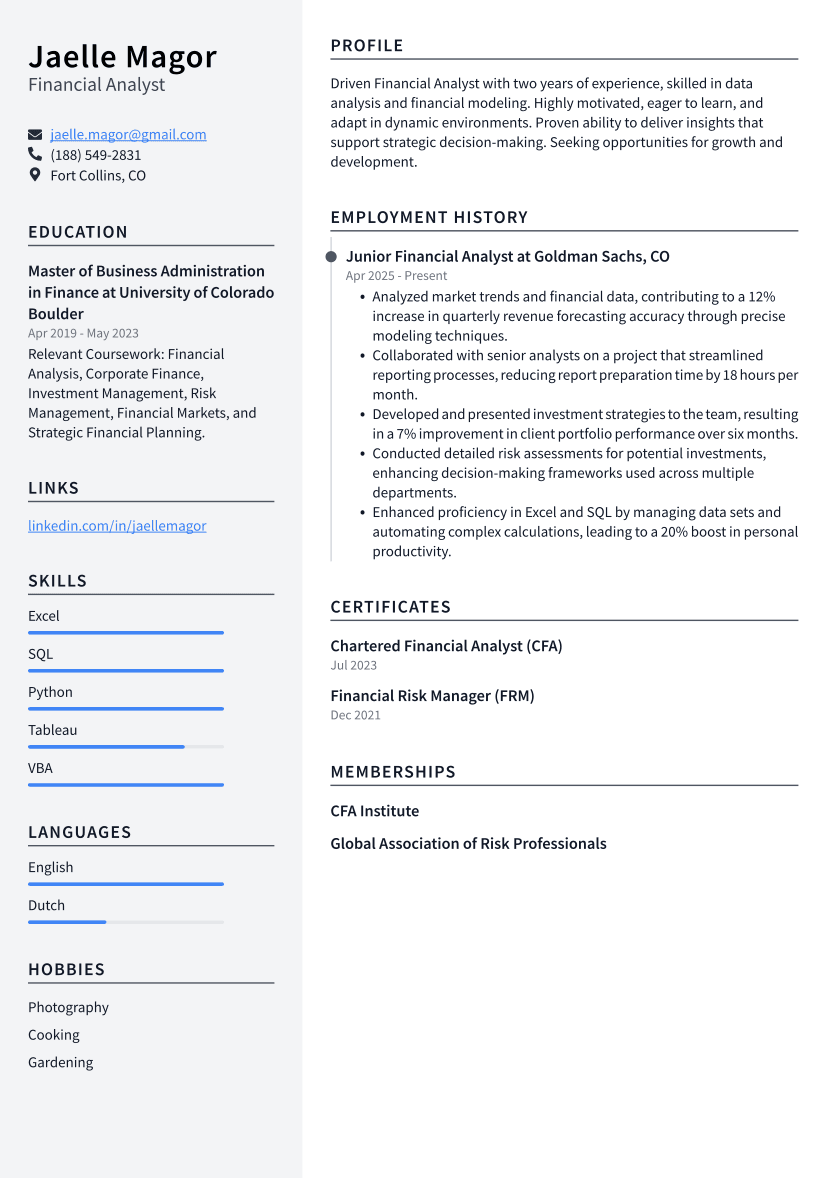 Financial Analyst Resume Example