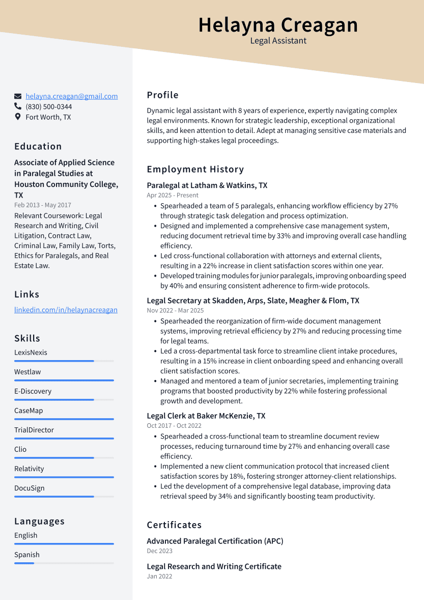 Legal Assistant Resume Example