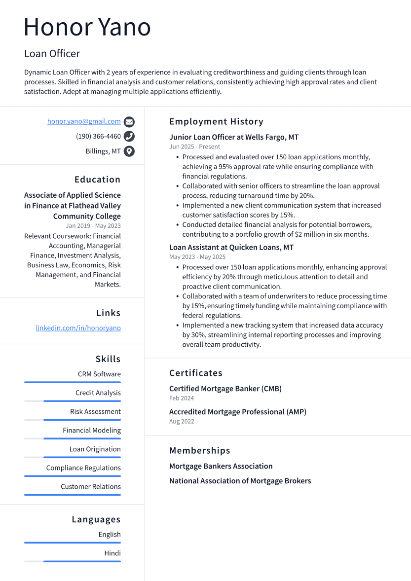 Loan Officer Resume Example