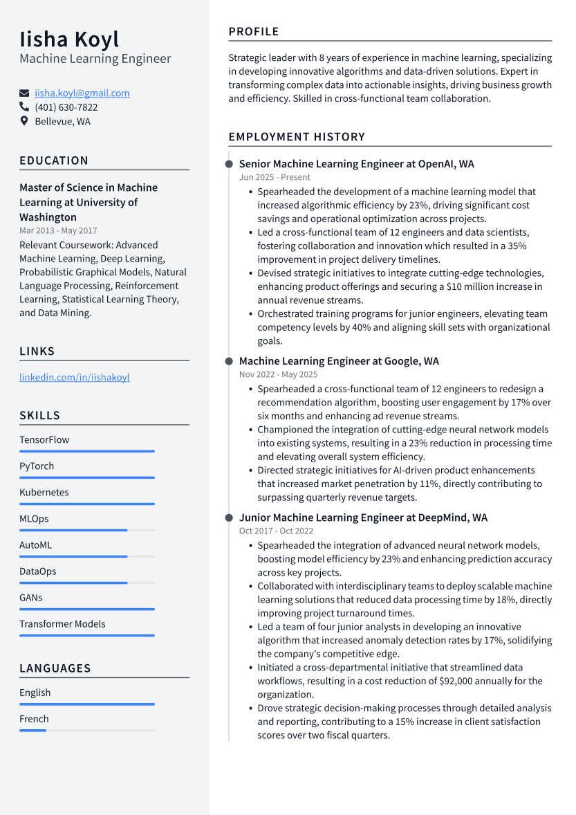Machine Learning Engineer Resume Example