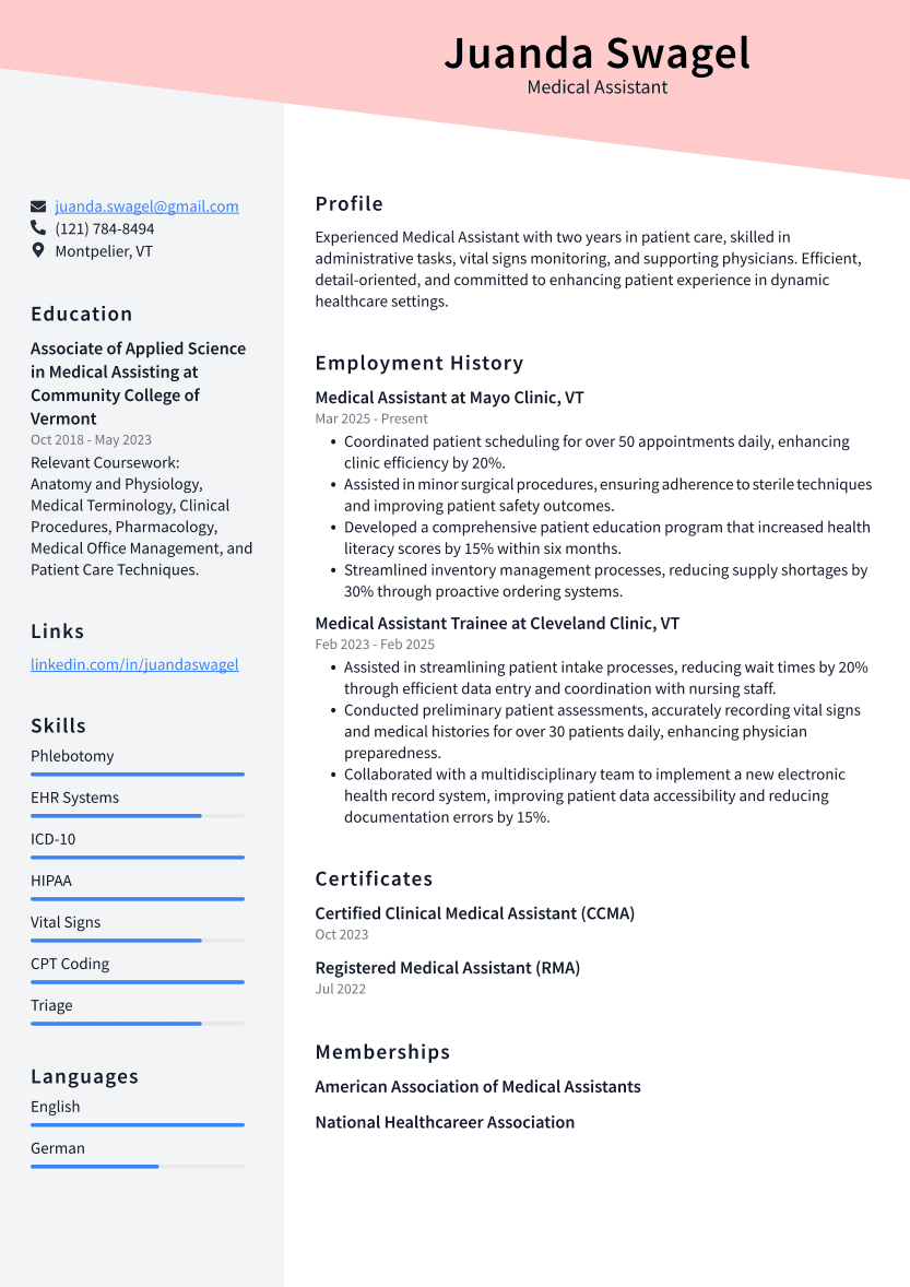 Medical Assistant Resume Example