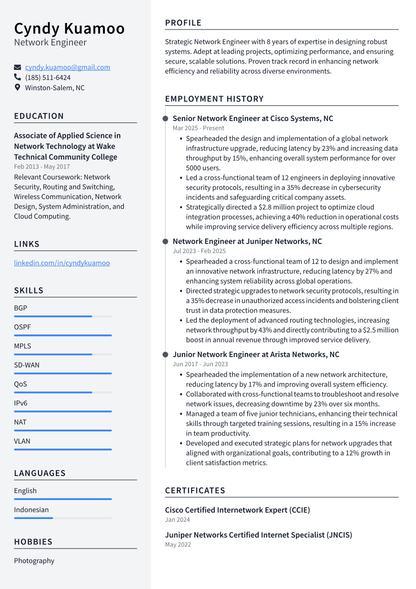 Network Engineer Resume Example