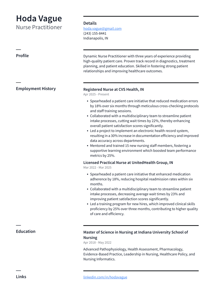 Nurse Practitioner Resume Example