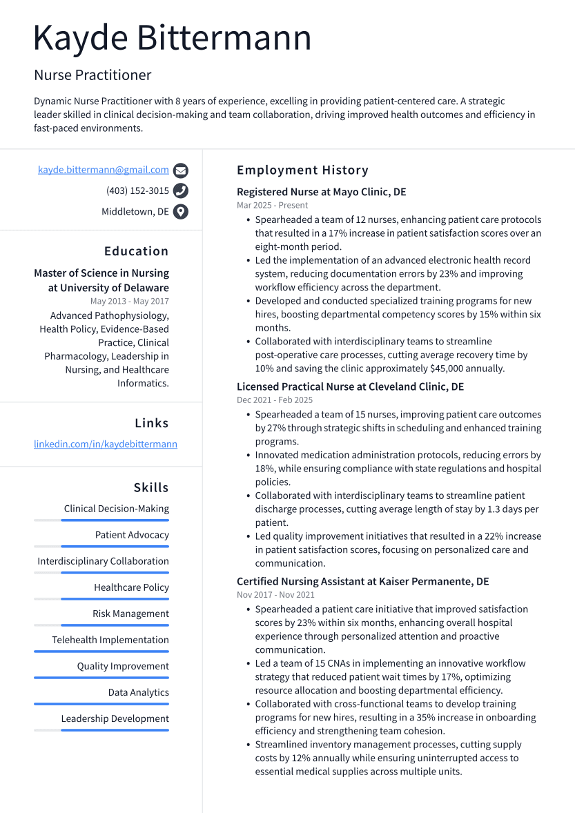 Nurse Practitioner Resume Example