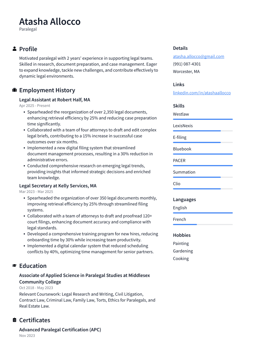 Paralegal Resume Example