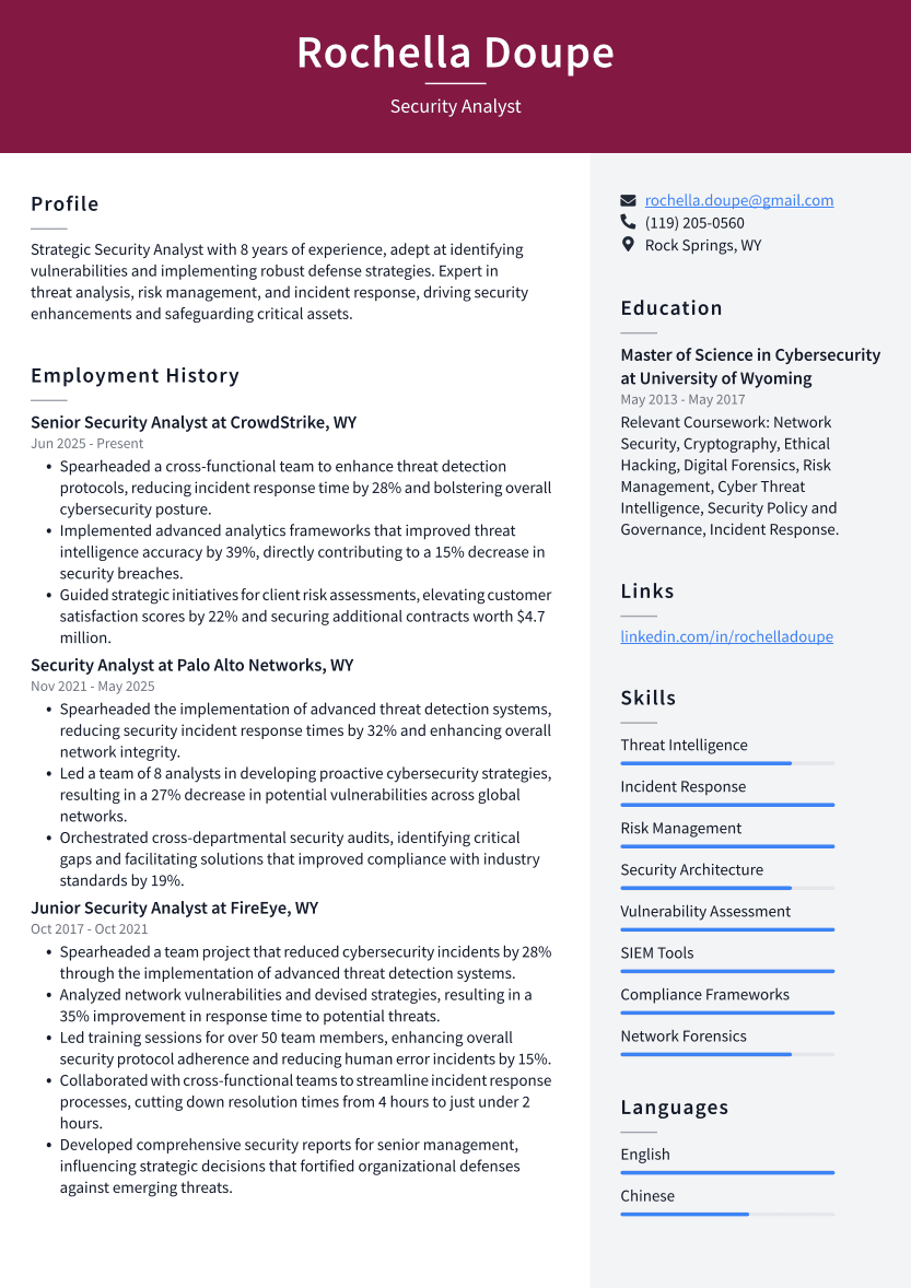 Security Analyst Resume Example