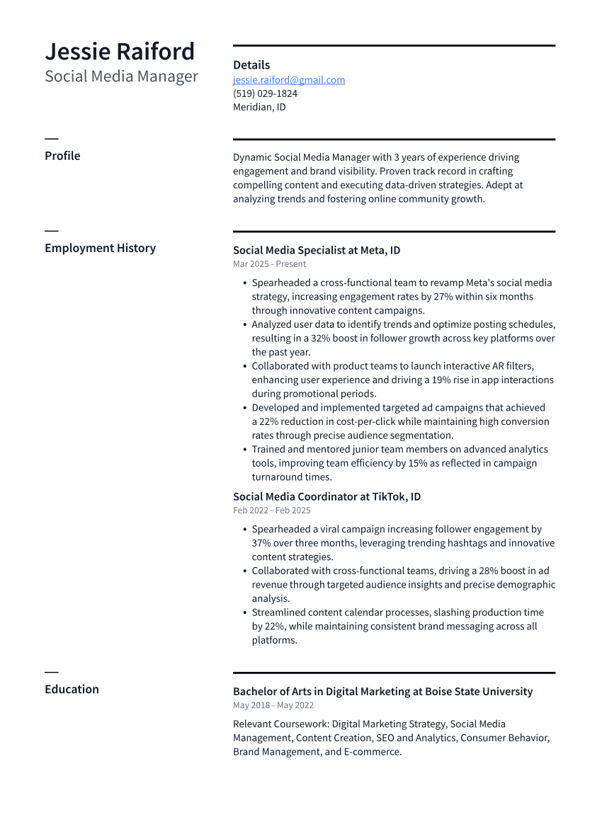 Social Media Manager Resume Example