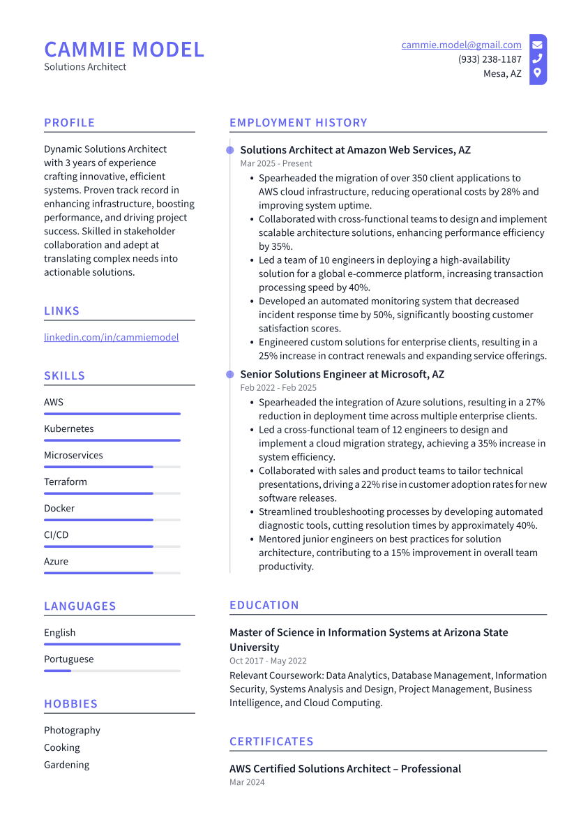 Solutions Architect Resume Example