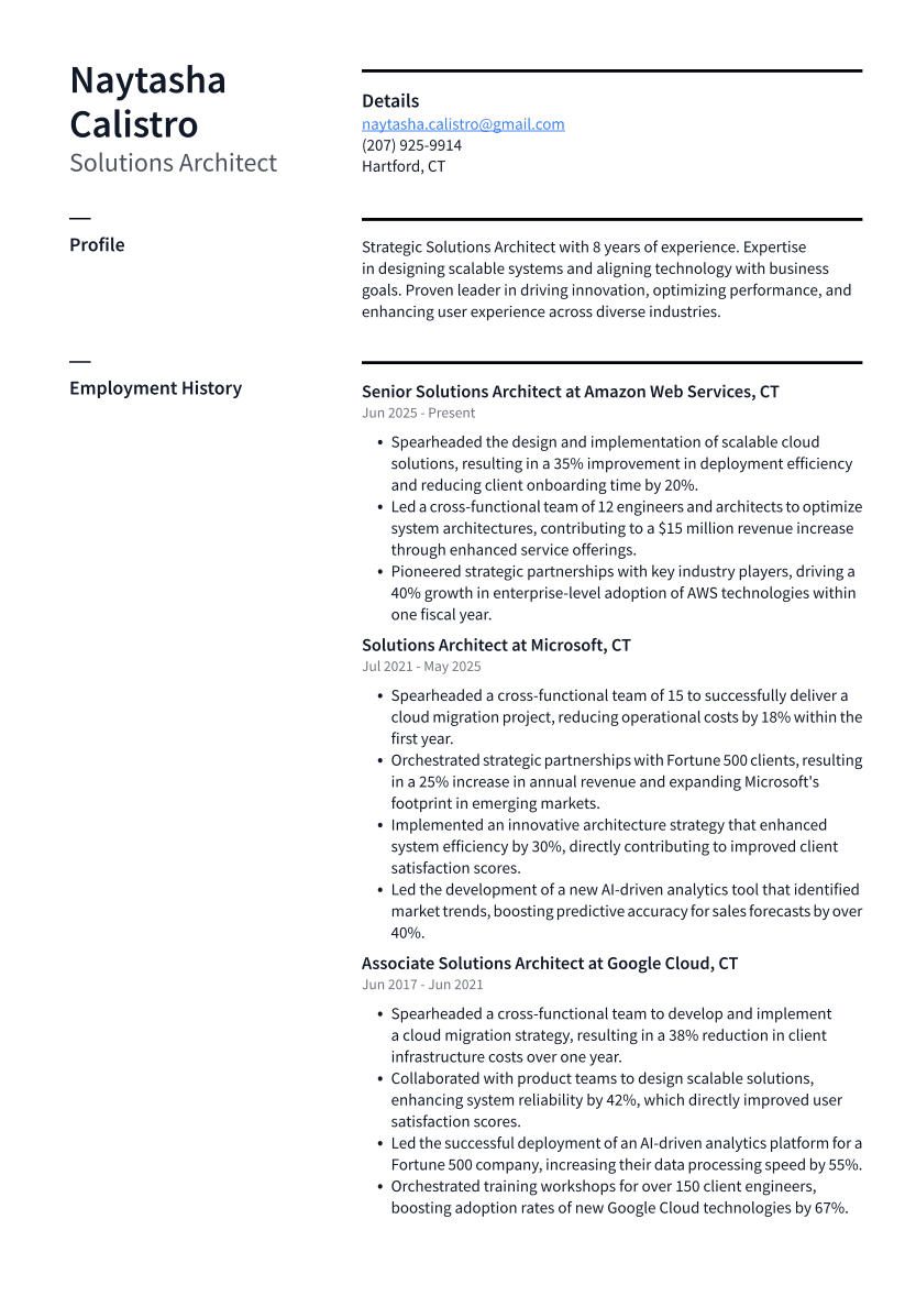 Solutions Architect Resume Example