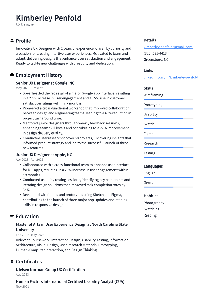 UX Designer Resume Example