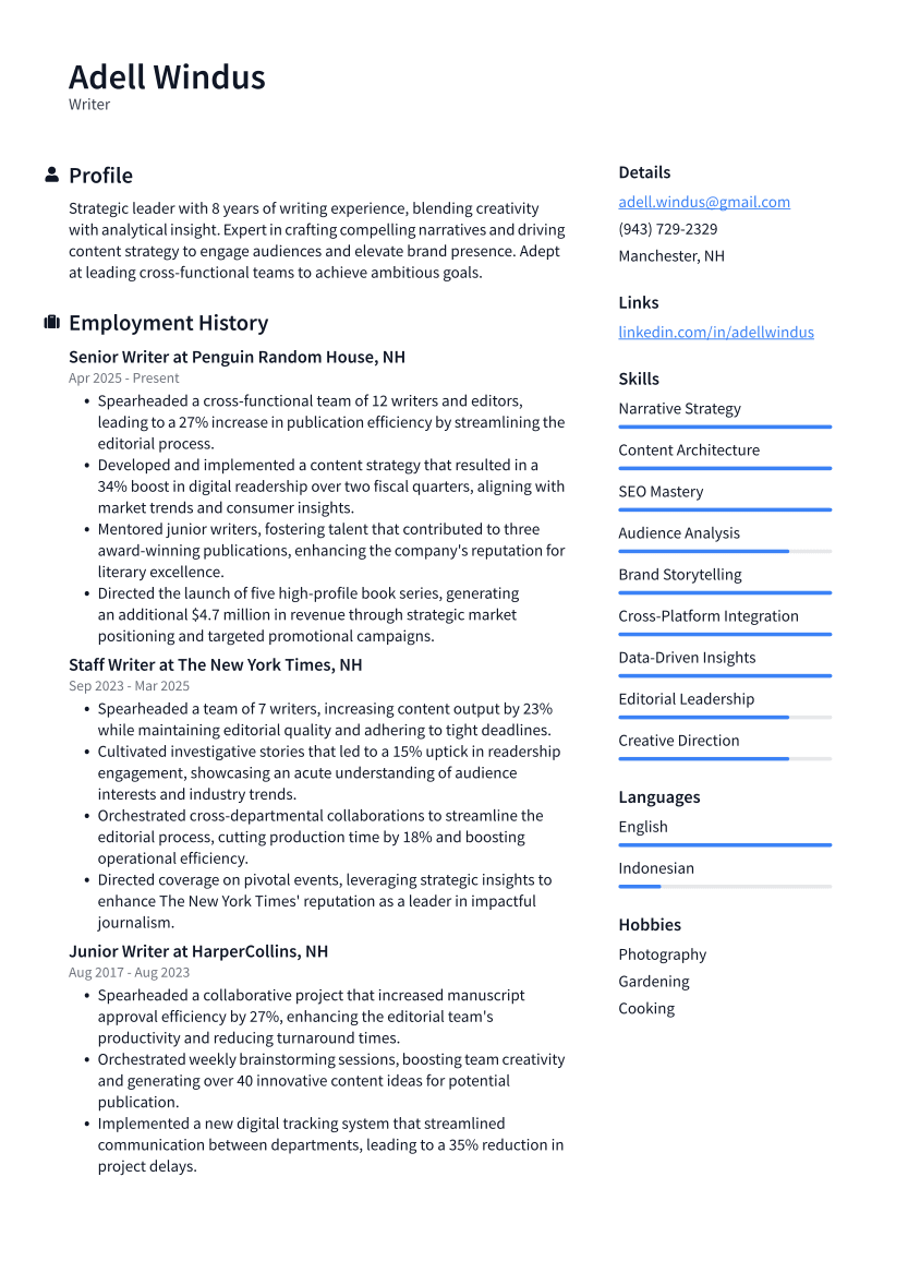 Writer Resume Example