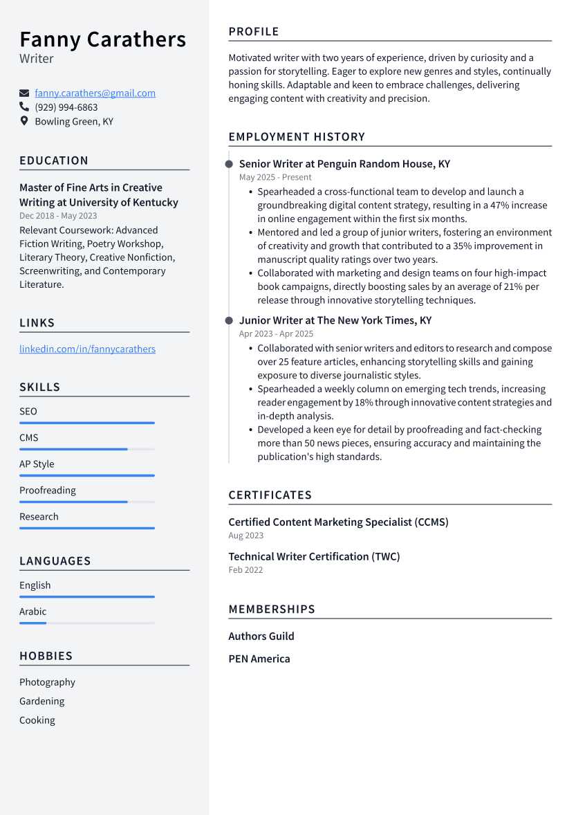 Writer Resume Example